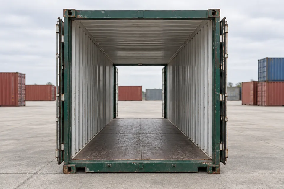 Container 20 pieds Double porte · Occasion · bon état · Vert. Visuel pour cette configuration. Le fournisseur confirmera l’exemplaire, son état réel et ses équipements.