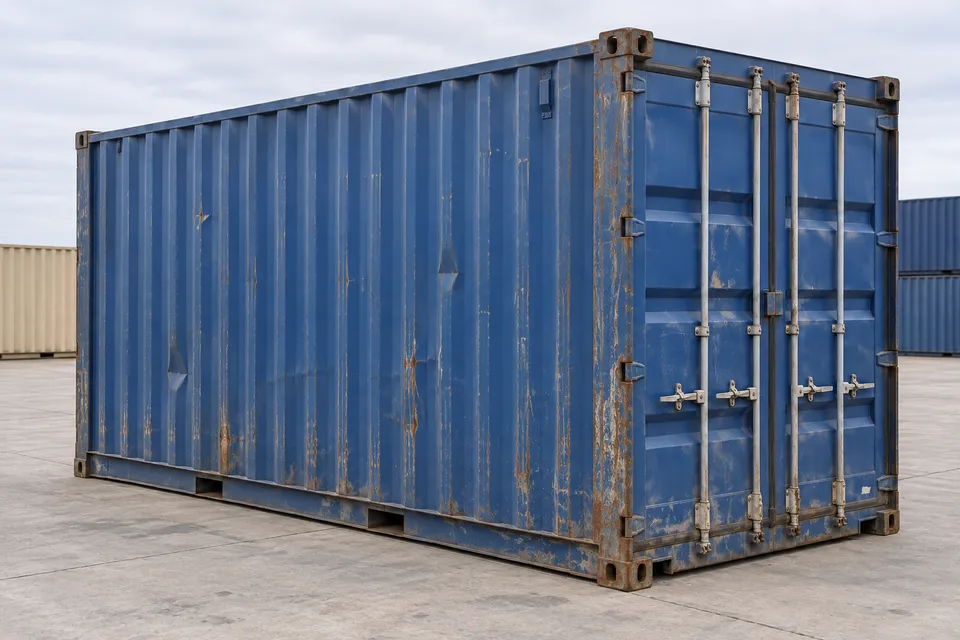 Container 20 pieds High Cube · Occasion · dernier voyage · Bleu. Visuel pour cette configuration. Le fournisseur confirmera l’exemplaire, son état réel et ses équipements.