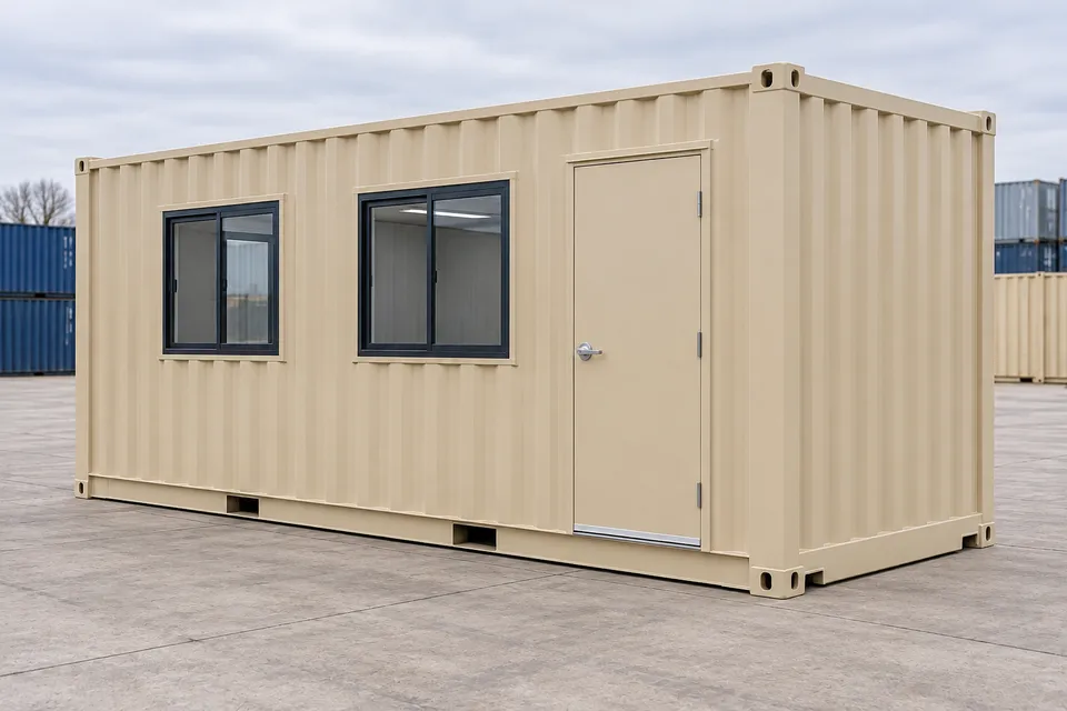 Container 20 pieds Bureau · Neuf · premier voyage · Beige. Visuel pour cette configuration. Le fournisseur confirmera l’exemplaire, son état réel et ses équipements.