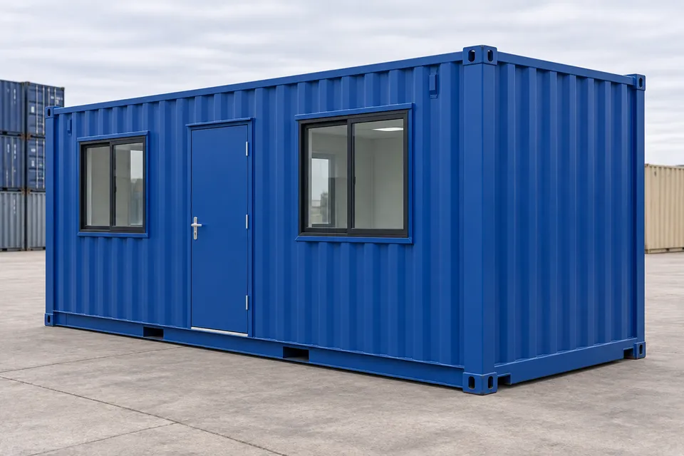 Container 20 voet Kantoor · Nieuw · één reis · Blauw. Afbeelding van deze configuratie. De leverancier bevestigt het exemplaar, de werkelijke staat en de uitrusting.