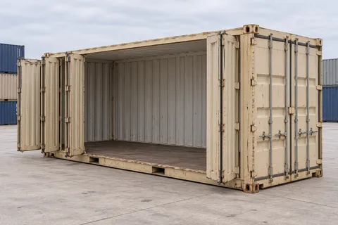 Container 20 pieds Ouverture latérale · Occasion · bon état · Beige. Visuel pour cette configuration. Le fournisseur confirmera l’exemplaire, son état réel et ses équipements.