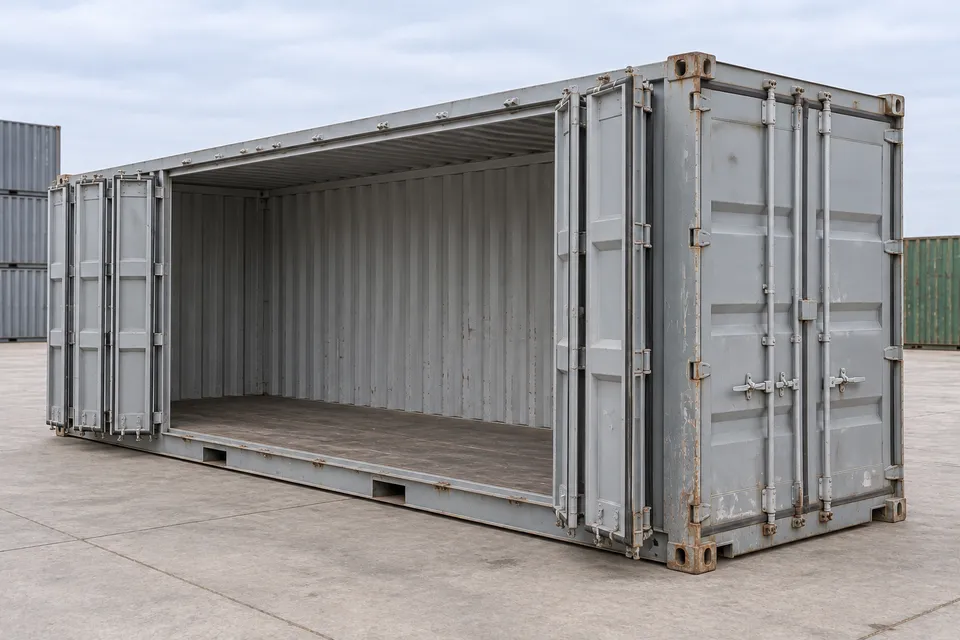 Container 20 ft Open Side · Second-hand · stare bună · Gri. Imagine a acestei configurații. Furnizorul va confirma unitatea reală, starea și echipamentul acesteia.
