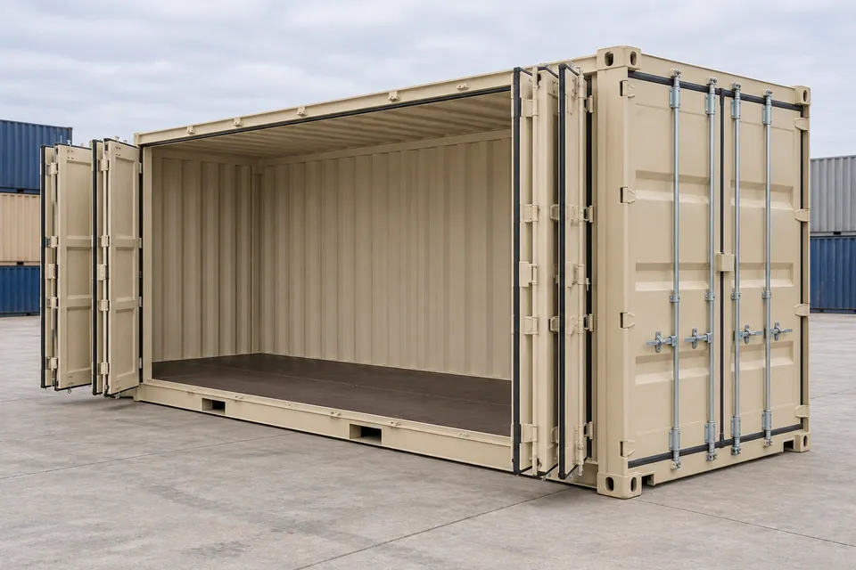 Container 20 ft Open Side · New · one trip · Beige. Image of this configuration. The supplier will confirm the actual unit, its condition and equipment.