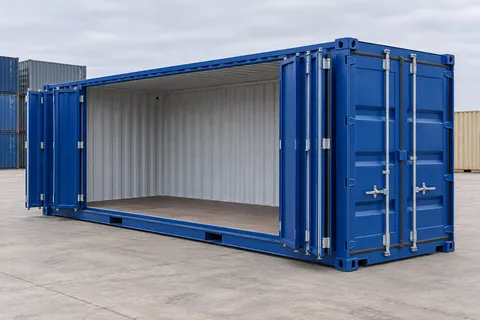 Container 20 pieds Ouverture latérale · Neuf · premier voyage · Bleu. Visuel pour cette configuration. Le fournisseur confirmera l’exemplaire, son état réel et ses équipements.