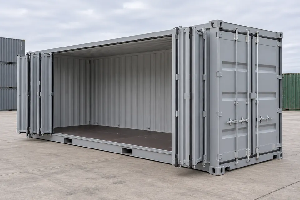 Container 20 ft Open Side · New · one trip · Grey. Image of this configuration. The supplier will confirm the actual unit, its condition and equipment.