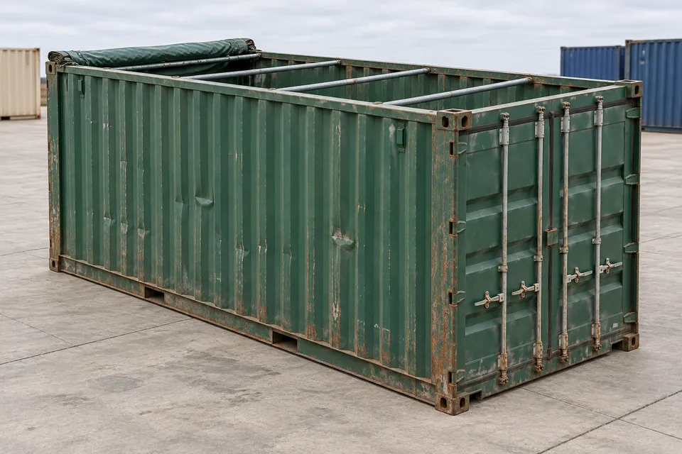 Container 20 ft Open Top · Used · last trip · Green. Image of this configuration. The supplier will confirm the actual unit, its condition and equipment.