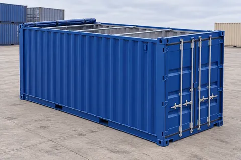 Container 20 pieds Open Top · Neuf · premier voyage · Bleu. Visuel pour cette configuration. Le fournisseur confirmera l’exemplaire, son état réel et ses équipements.