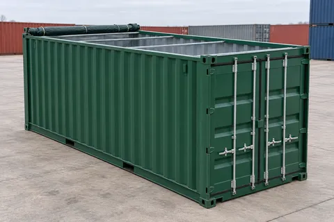 Container 20 pieds Open Top · Neuf · premier voyage · Vert. Visuel pour cette configuration. Le fournisseur confirmera l’exemplaire, son état réel et ses équipements.
