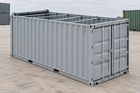 Container 20 pieds Open Top · Neuf · premier voyage · Gris. Visuel pour cette configuration. Le fournisseur confirmera l’exemplaire, son état réel et ses équipements.