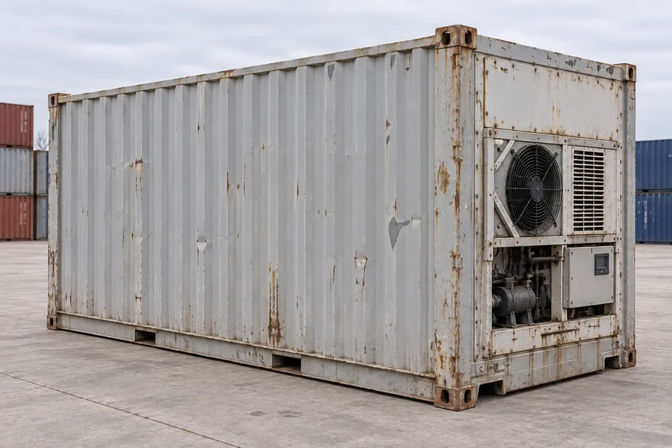 Container 20 pieds Frigorifique · Occasion · dernier voyage · Gris. Visuel pour cette configuration. Le fournisseur confirmera l’exemplaire, son état réel et ses équipements.