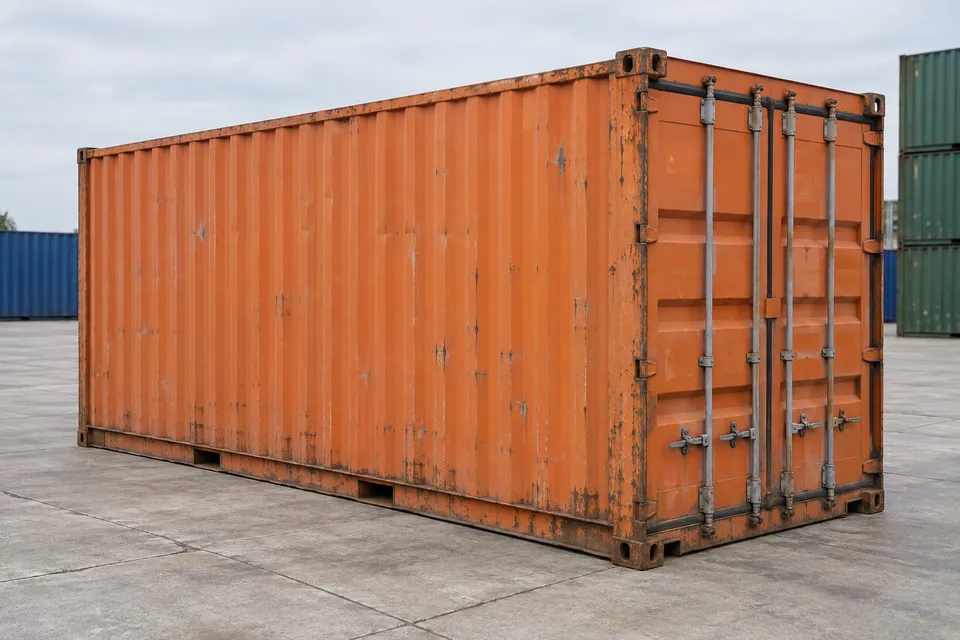 Container 20 pieds Standard · Occasion · bon état · Orange. Visuel pour cette configuration. Le fournisseur confirmera l’exemplaire, son état réel et ses équipements.