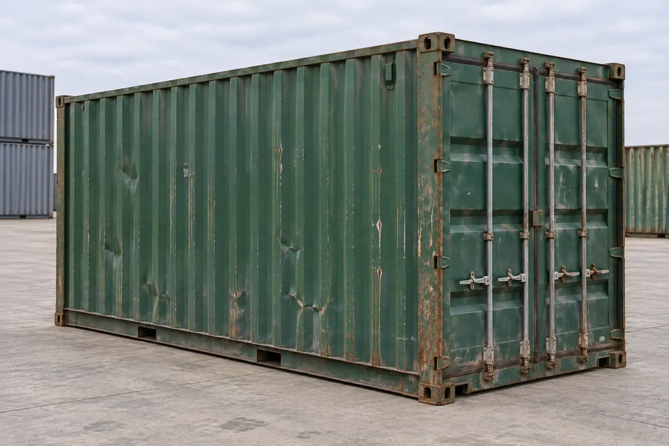 Container 20 pieds Standard · Occasion · dernier voyage · Vert. Visuel pour cette configuration. Le fournisseur confirmera l’exemplaire, son état réel et ses équipements.