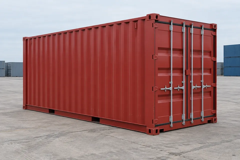 Container 20 pieds Standard · Neuf · premier voyage · Rouge. Visuel pour cette configuration. Le fournisseur confirmera l’exemplaire, son état réel et ses équipements.