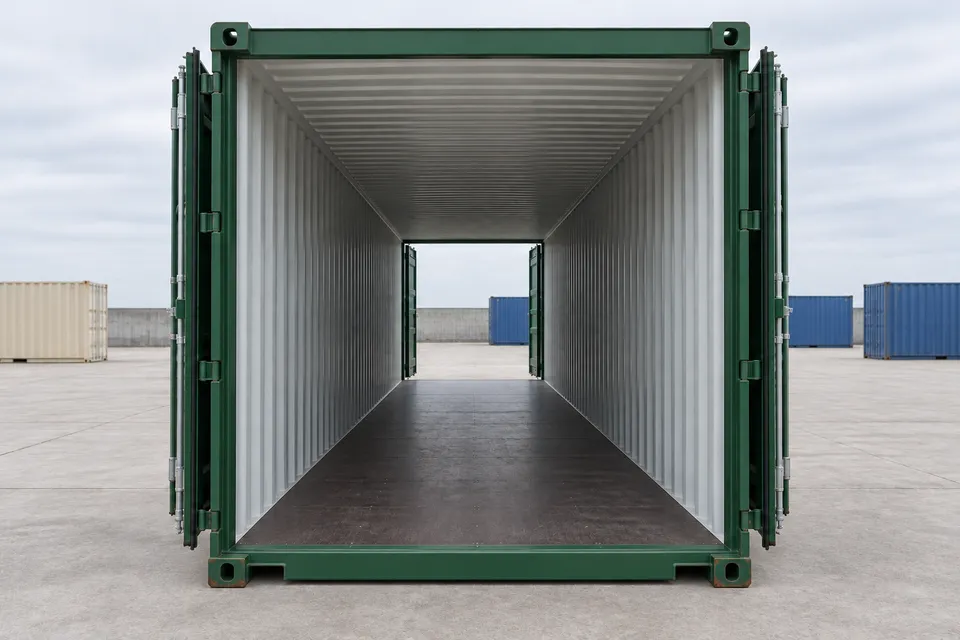 Container 40 Fuß Doppeltür · Gebraucht · sehr guter Zustand · Grün. Bild dieser Konfiguration. Der Anbieter bestätigt das konkrete Exemplar, seinen tatsächlichen Zustand und seine Ausstattung.