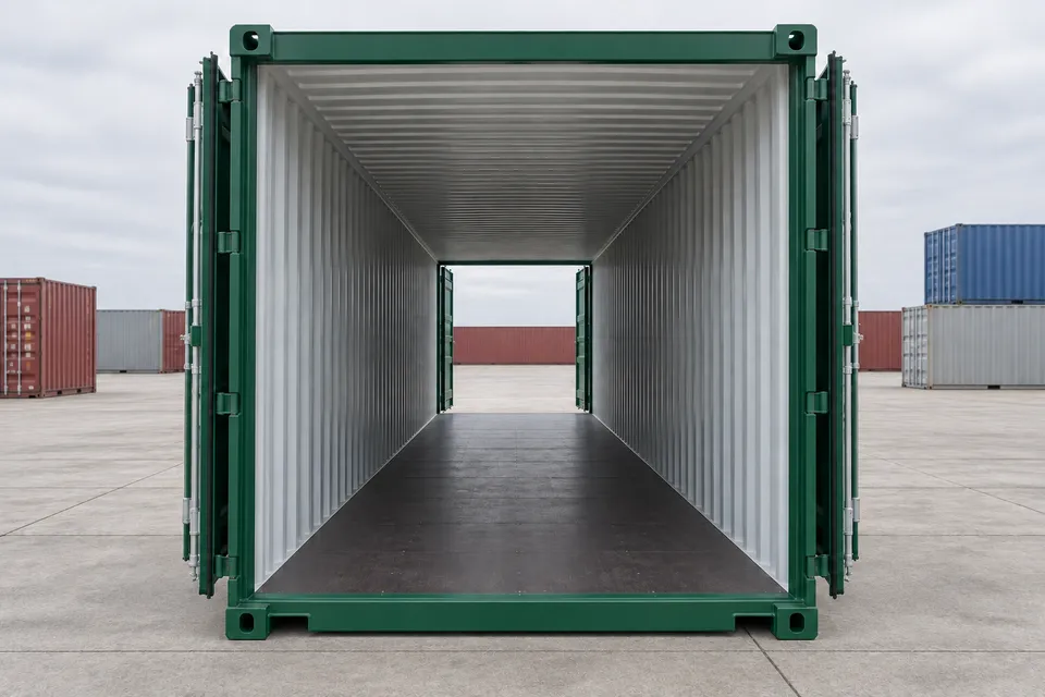 Container 40 piedi Doppia porta · Nuovo · primo viaggio · Verde. Immagine per questa configurazione. Il fornitore confermerà l’unità, le condizioni reali e le dotazioni.