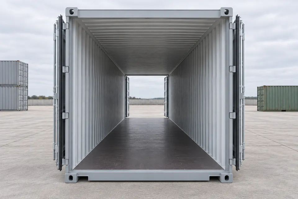 Container 40 Fuß Doppeltür · Neu · One Trip · Grau. Bild dieser Konfiguration. Der Anbieter bestätigt das konkrete Exemplar, seinen tatsächlichen Zustand und seine Ausstattung.