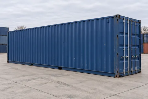 Container 40 pieds High Cube · Occasion · très bon état · Bleu. Visuel pour cette configuration. Le fournisseur confirmera l’exemplaire, son état réel et ses équipements.