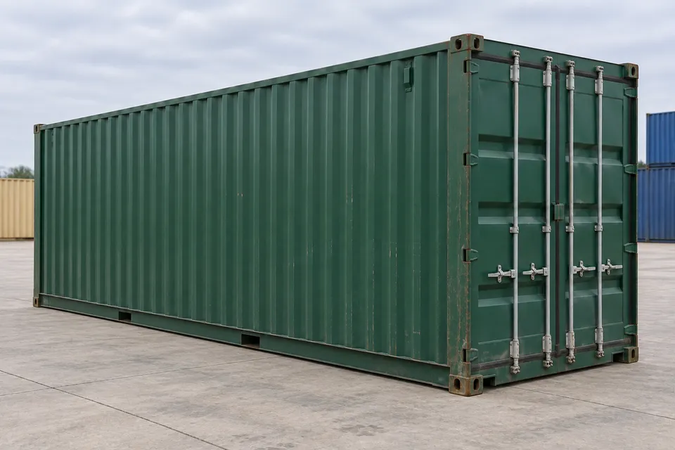 Container 40 pieds High Cube · Occasion · très bon état · Vert. Visuel pour cette configuration. Le fournisseur confirmera l’exemplaire, son état réel et ses équipements.
