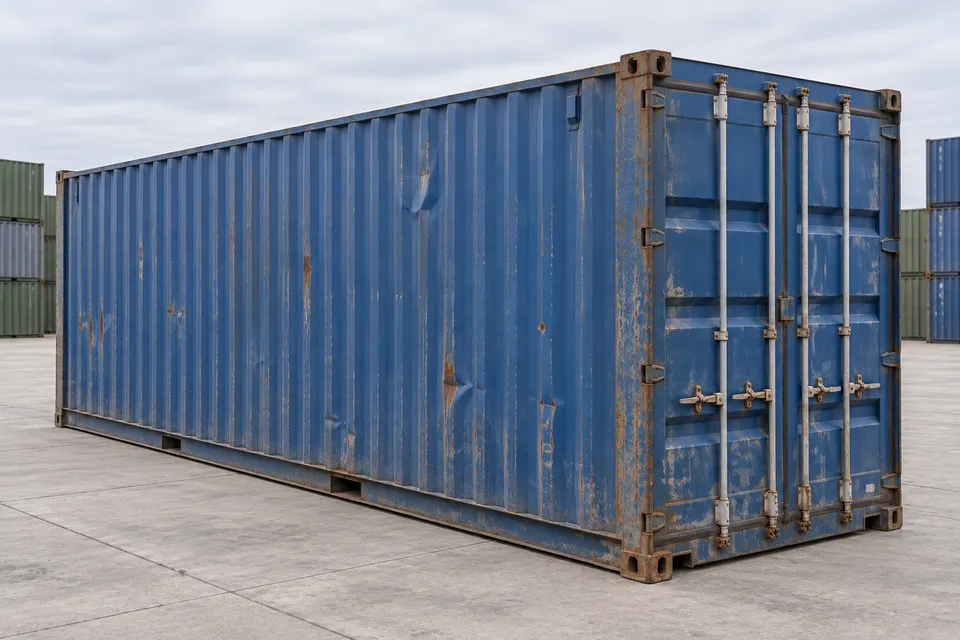 Container 40 pieds High Cube · Occasion · dernier voyage · Bleu. Visuel pour cette configuration. Le fournisseur confirmera l’exemplaire, son état réel et ses équipements.