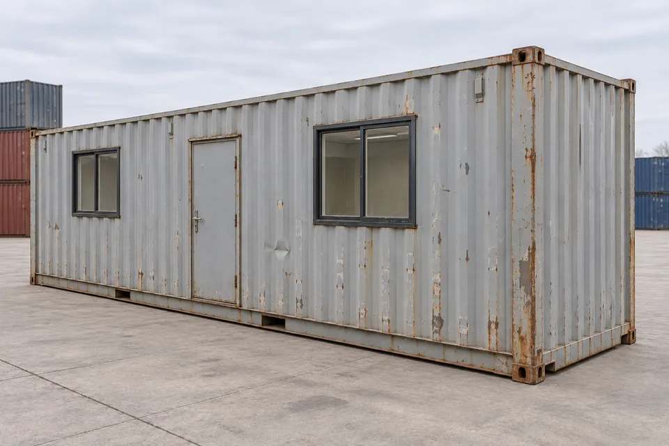 Container 40 Fuß Büro · Gebraucht · letzte Reise · Grau. Bild dieser Konfiguration. Der Anbieter bestätigt das konkrete Exemplar, seinen tatsächlichen Zustand und seine Ausstattung.