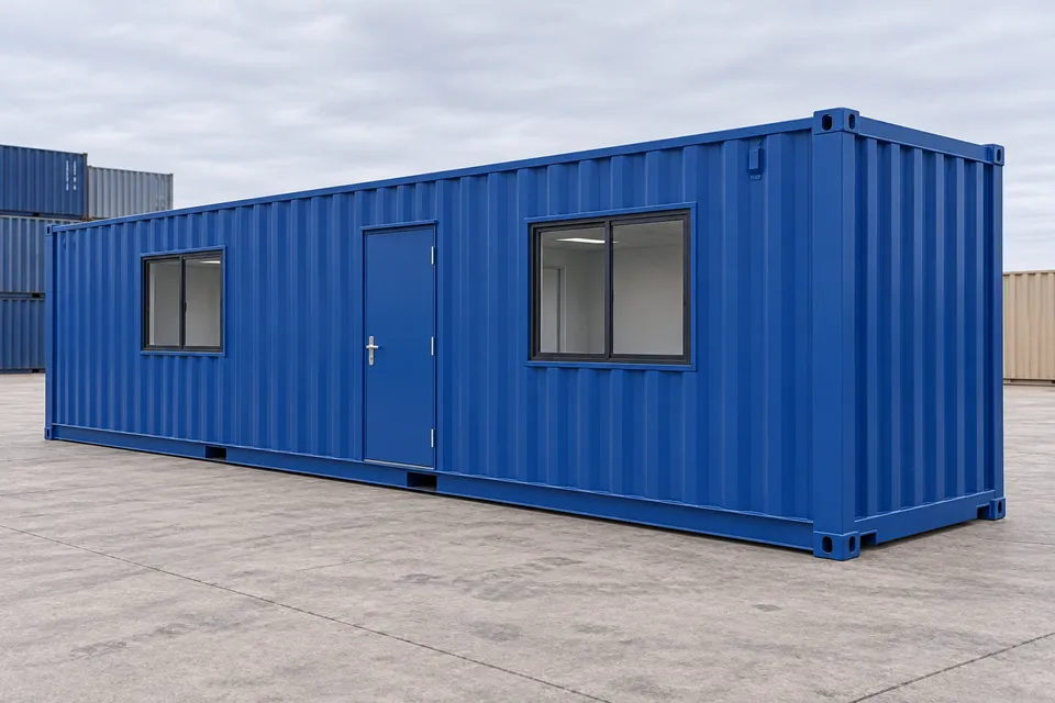 Container 40 pieds Bureau · Neuf · premier voyage · Bleu. Visuel pour cette configuration. Le fournisseur confirmera l’exemplaire, son état réel et ses équipements.
