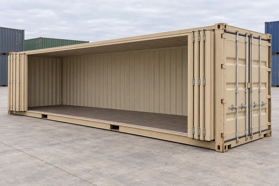Container 40 ft Open Side · Brugt · fremragende stand · Beige. Billede af denne konfiguration. Leverandøren bekræfter den faktiske enhed, dens tilstand og udstyr.