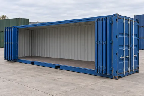 Container 40 pieds Ouverture latérale · Occasion · très bon état · Bleu. Visuel pour cette configuration. Le fournisseur confirmera l’exemplaire, son état réel et ses équipements.