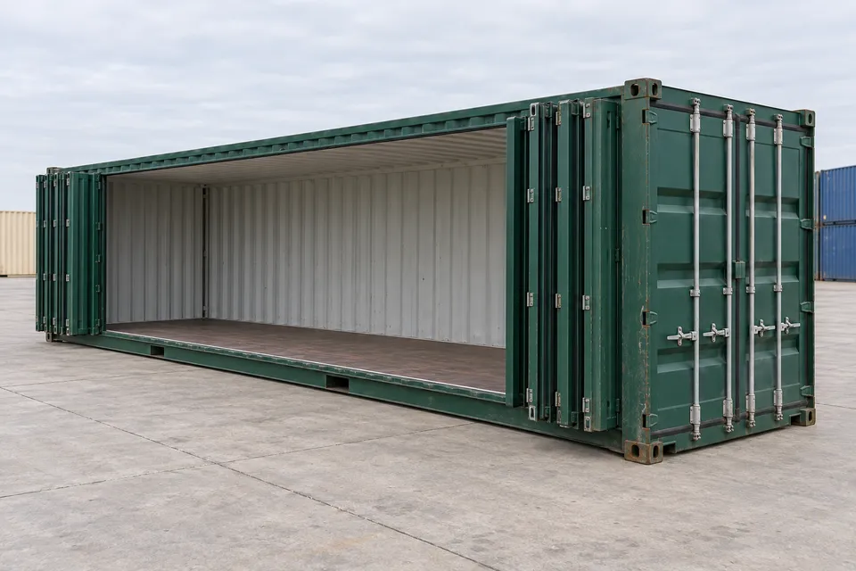 Container 40 ft Open Side · Used · excellent condition · Green. Image of this configuration. The supplier will confirm the actual unit, its condition and equipment.