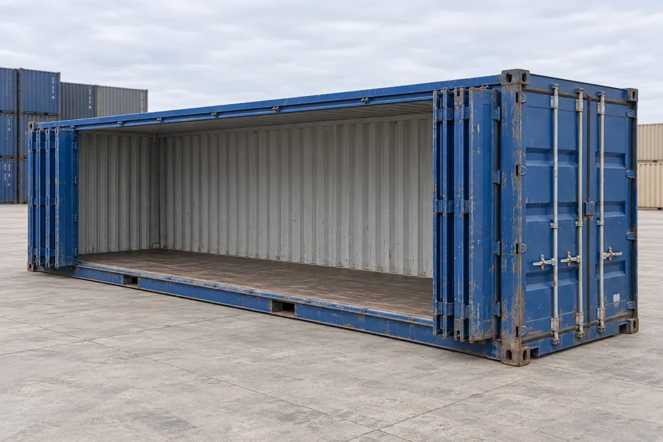 Container 40 pieds Ouverture latérale · Occasion · bon état · Bleu. Visuel pour cette configuration. Le fournisseur confirmera l’exemplaire, son état réel et ses équipements.
