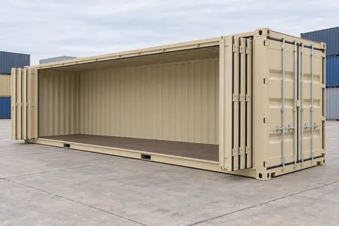 Container 40 pieds Ouverture latérale · Neuf · premier voyage · Beige. Visuel pour cette configuration. Le fournisseur confirmera l’exemplaire, son état réel et ses équipements.