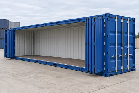 Container 40 pieds Ouverture latérale · Neuf · premier voyage · Bleu. Visuel pour cette configuration. Le fournisseur confirmera l’exemplaire, son état réel et ses équipements.