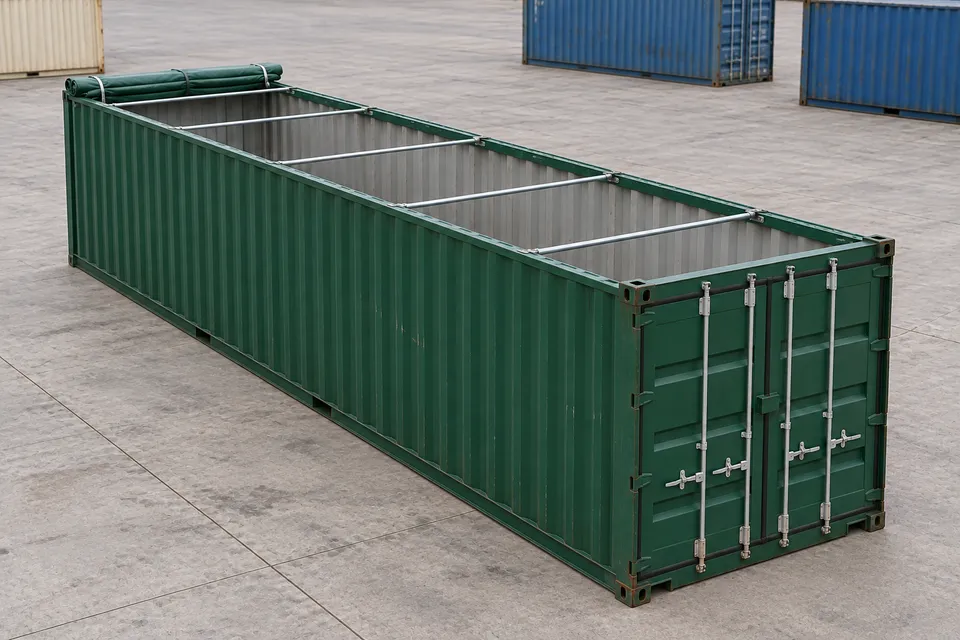 Container 40 ft Open Top · Second-hand · stare excelentă · Verde. Imagine a acestei configurații. Furnizorul va confirma unitatea reală, starea și echipamentul acesteia.