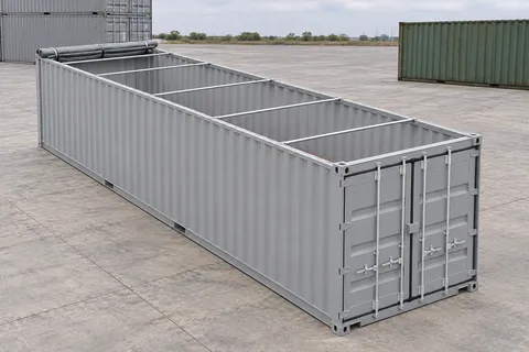 Container 40 pieds Open Top · Neuf · premier voyage · Gris. Visuel pour cette configuration. Le fournisseur confirmera l’exemplaire, son état réel et ses équipements.
