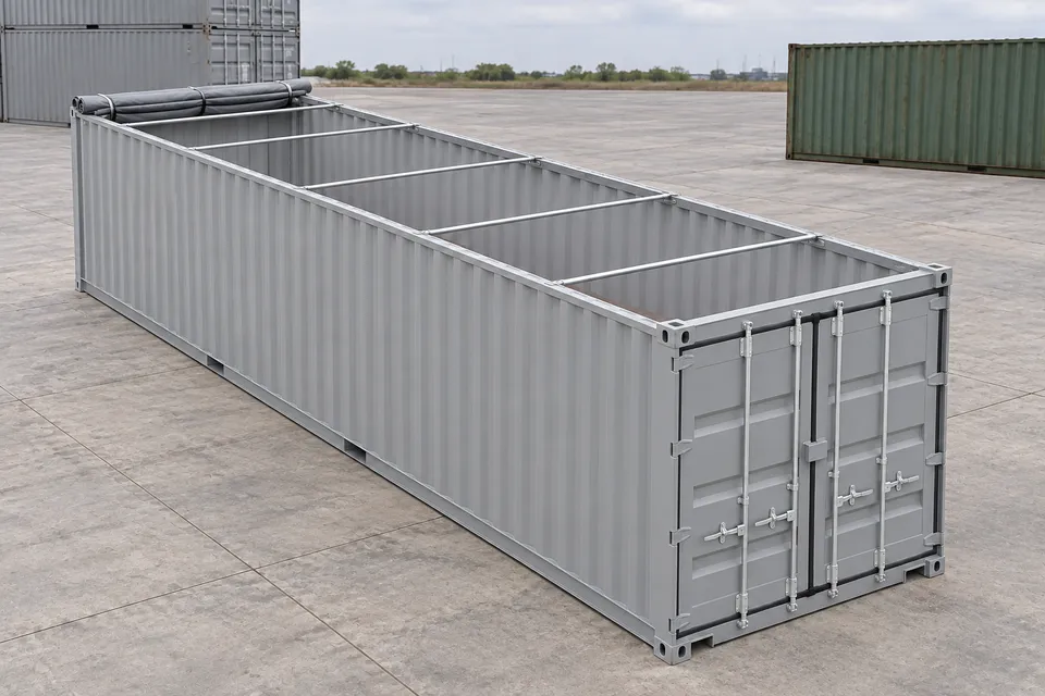 Container 40 ft Open Top · Nou · o singură cursă · Gri. Imagine a acestei configurații. Furnizorul va confirma unitatea reală, starea și echipamentul acesteia.