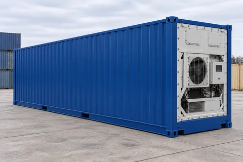 Container 40 pieds Frigorifique · Neuf · premier voyage · Bleu. Visuel pour cette configuration. Le fournisseur confirmera l’exemplaire, son état réel et ses équipements.