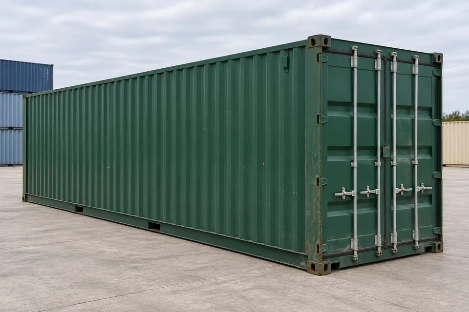 Container 40 voet Standaard · Gebruikt · zeer goede staat · Groen. Afbeelding van deze configuratie. De leverancier bevestigt het exemplaar, de werkelijke staat en de uitrusting.