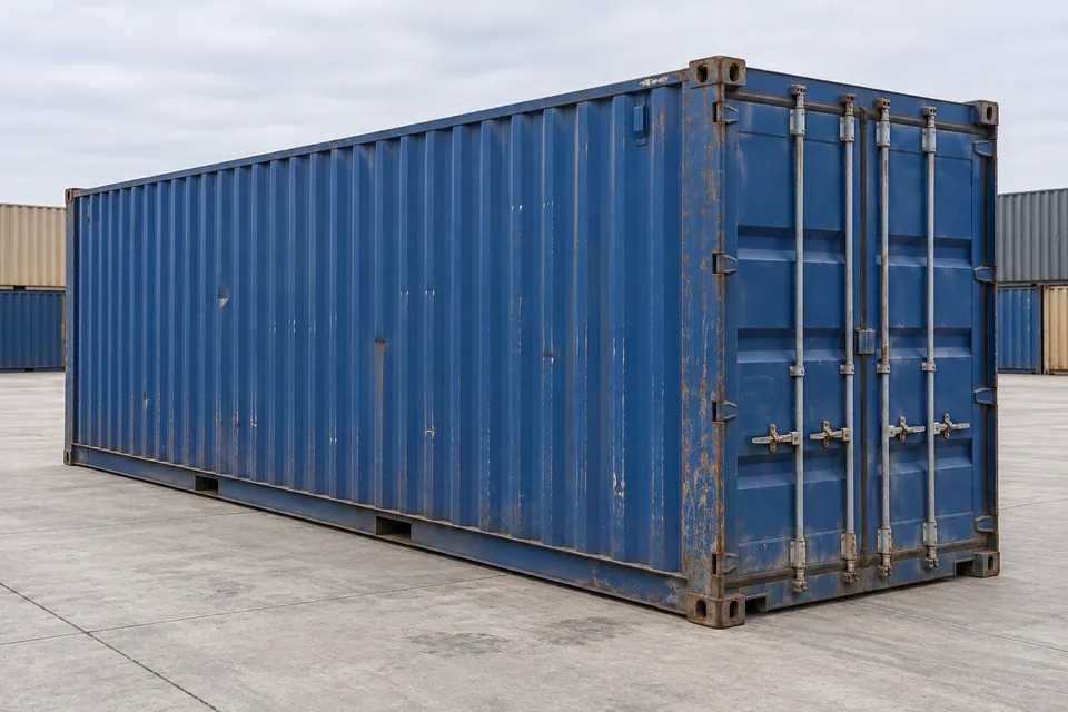 Container 40 pieds Standard · Occasion · bon état · Bleu. Visuel pour cette configuration. Le fournisseur confirmera l’exemplaire, son état réel et ses équipements.
