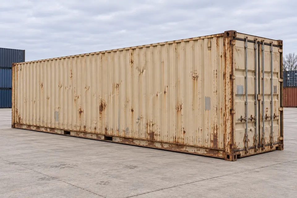 Container 40 pieds Standard · Occasion · dernier voyage · Beige. Visuel pour cette configuration. Le fournisseur confirmera l’exemplaire, son état réel et ses équipements.