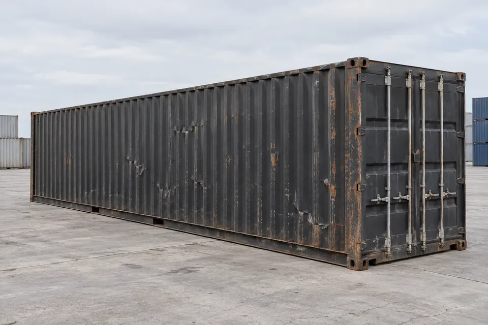 Container 40 pieds Standard · Occasion · dernier voyage · Noir. Visuel pour cette configuration. Le fournisseur confirmera l’exemplaire, son état réel et ses équipements.