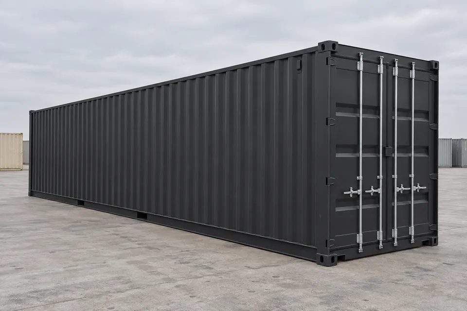 Container 40 pieds Standard · Neuf · premier voyage · Noir. Visuel pour cette configuration. Le fournisseur confirmera l’exemplaire, son état réel et ses équipements.