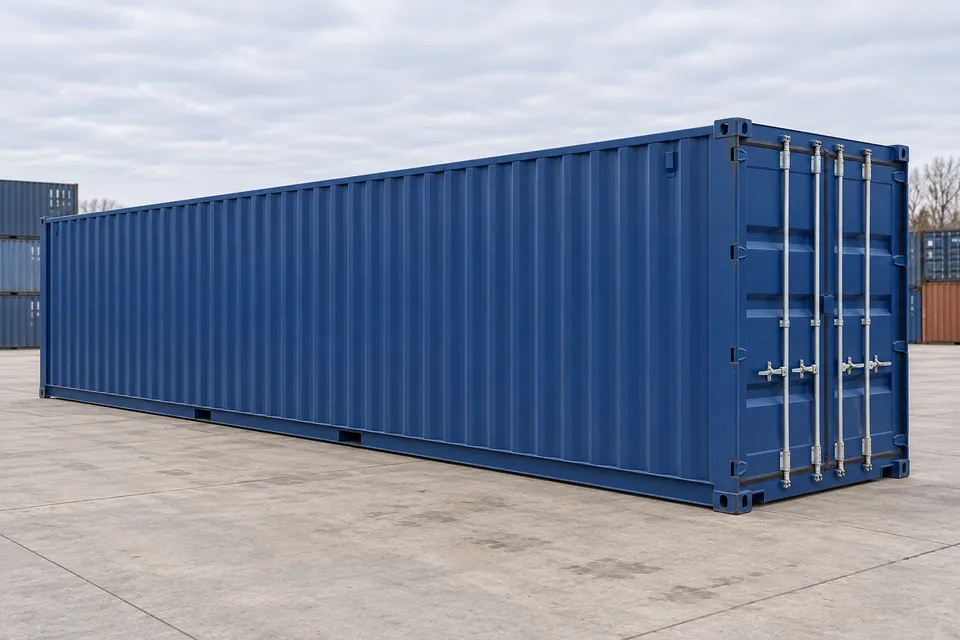 Container 40 pieds Standard · Neuf · premier voyage · Bleu. Visuel pour cette configuration. Le fournisseur confirmera l’exemplaire, son état réel et ses équipements.
